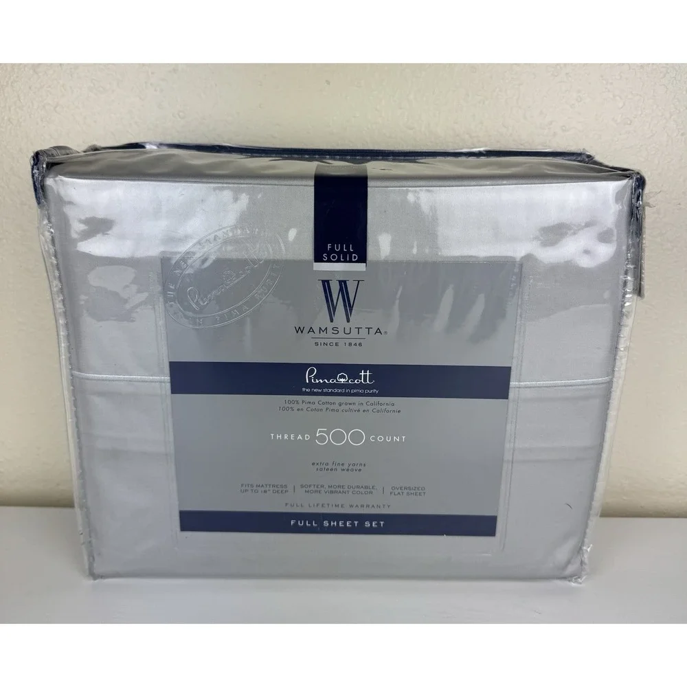 NEW WAMSUTTA 500 Thread Pima Cotton FULL Size Sheet Set In Silver Discounted